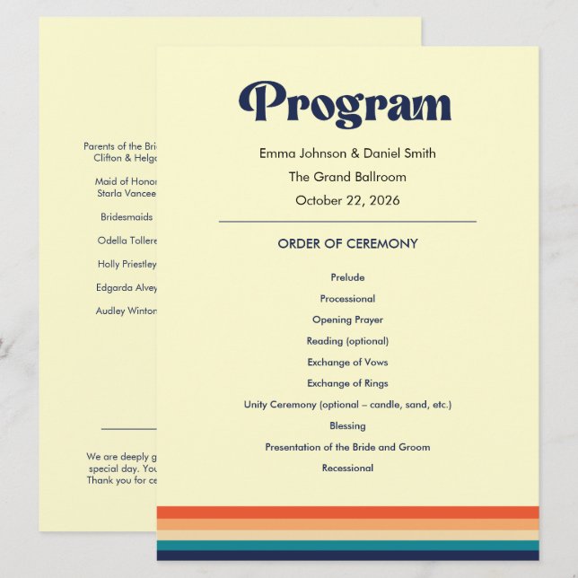 Tarjeta de Programa de Boda Vintage Vibes (Anverso / Reverso)