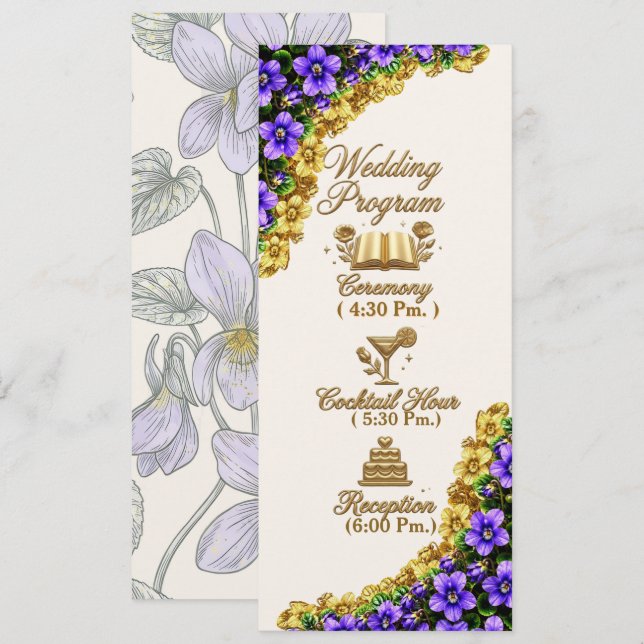 Tarjeta de programa de boda Violeta de Nueva Jerse (Anverso / Reverso)