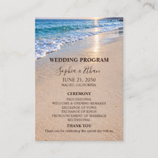 Tarjeta de programa de bodas al atardecer en el oc