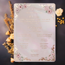 Tarjeta de Programa de Bodas con Hojas de Oro Rosa
