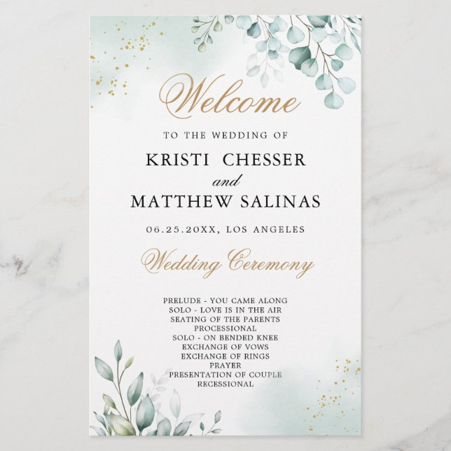 Tarjeta de programa de bodas con marco de oro geom (Anverso)