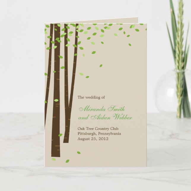 Tarjeta de programa de bodas de árboles forestales (Anverso)