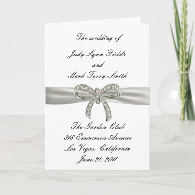 Tarjeta de programa de bodas de diamante Bow (Anverso)