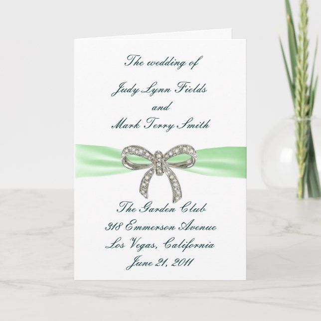 Tarjeta de programa de bodas de diamante verde par (Anverso)