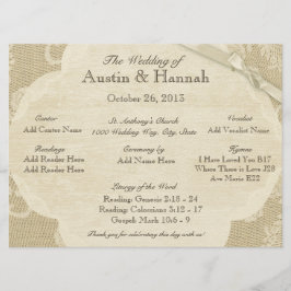 Tarjeta de programa de bodas de encaje vintage y b