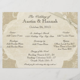 Tarjeta de programa de bodas de encaje vintage y b