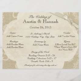 Tarjeta de programa de bodas de encaje vintage y b