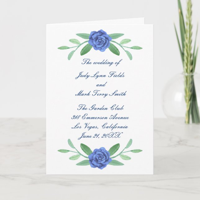 Tarjeta de programa de bodas de floración azul de  (Anverso)
