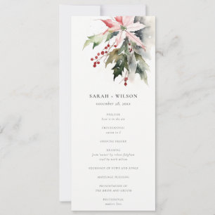 Tarjeta de programa de bodas de follaje de Poinset