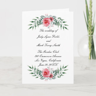 Tarjeta de programa de bodas de follaje rosa de ve