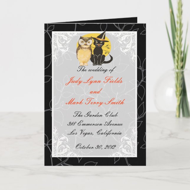Tarjeta de programa de bodas de Halloween para gat (Anverso)
