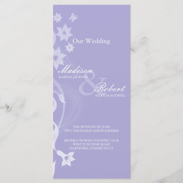 Tarjeta de programa de bodas de la sucursal de Lav (Anverso)