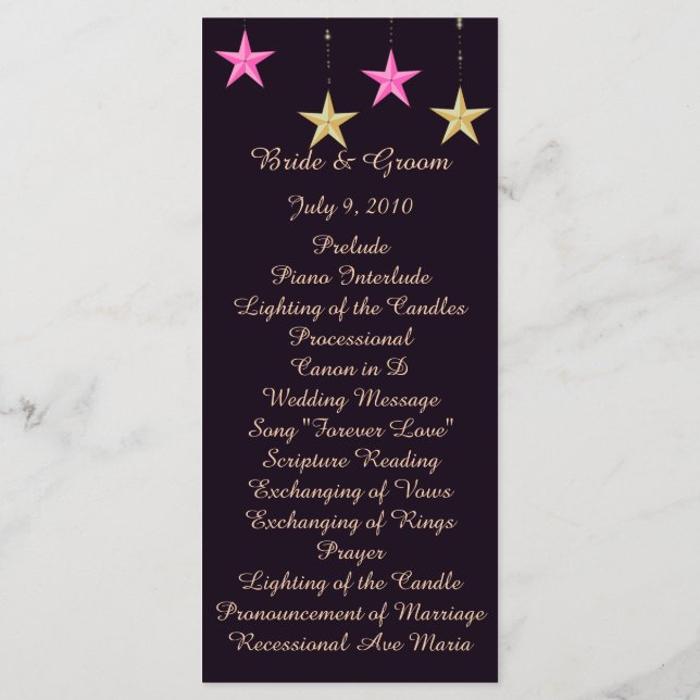 Tarjeta de programa de bodas de las estrellas árab (Reverso)