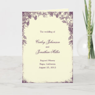 Tarjeta de programa de bodas de viñas rusticas - p
