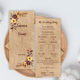 Tarjeta de programa de bodas florales amarillas de