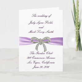 Tarjeta de programa de bodas moradas de diamantes