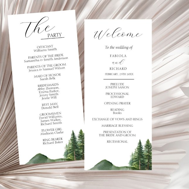 Tarjeta de programa de bodas rústicas de montaña e (Subido por el creador)