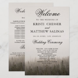 Tarjeta de programa de bodas rusticas de paisajes 