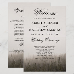 Tarjeta de programa de bodas rusticas de paisajes
