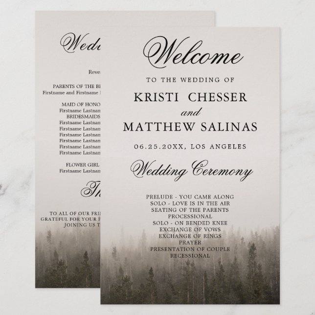Tarjeta de programa de bodas rusticas de paisajes  (Anverso / Reverso)