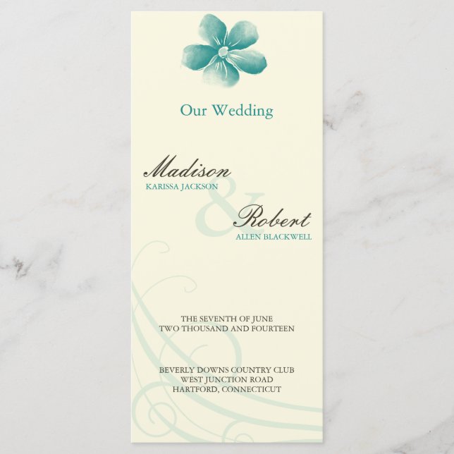 Tarjeta de programa de casamiento acuático acuátic (Anverso)