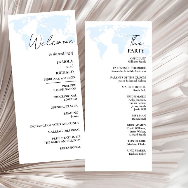 Tarjeta de programa de casamiento azul con polvo d (Subido por el creador)