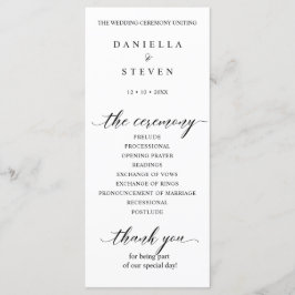 Tarjeta de programa de casamiento de caligrafía de