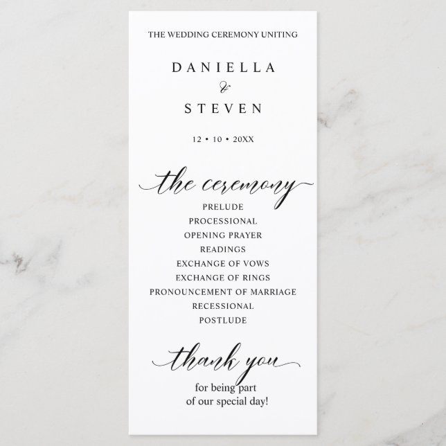 Tarjeta de programa de casamiento de caligrafía de (Anverso)