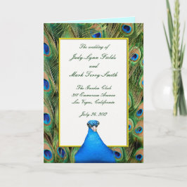 Tarjeta de programa de casamiento por pavo real