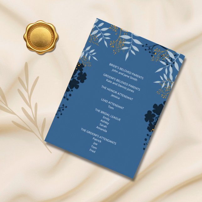 Tarjeta de Programa de Ceremonia Azul Elegante Bot (Subido por el creador)