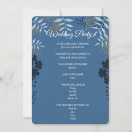 Tarjeta de programa de ceremonia botánica azul ele