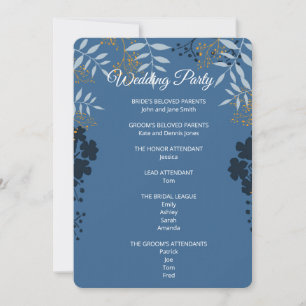 Tarjeta de programa de ceremonia botánica azul ele