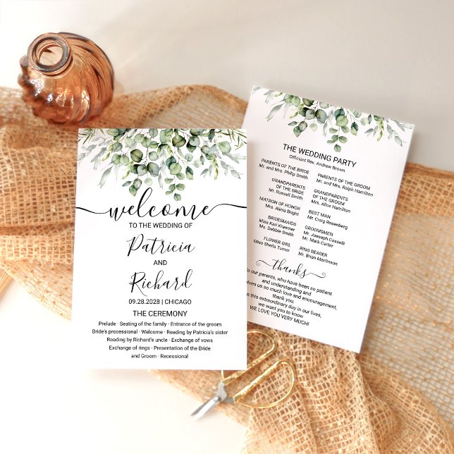 Tarjeta de Programa de Ceremonia de Boda con Verde (Subido por el creador)