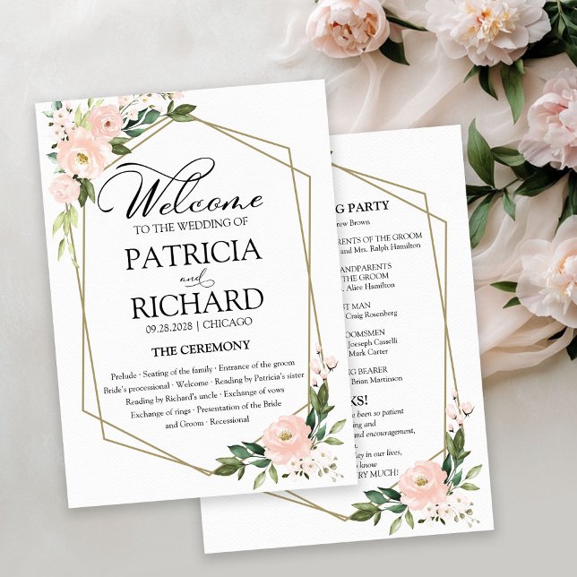 Tarjeta de Programa de Ceremonia de Boda Floral Ru (Subido por el creador)