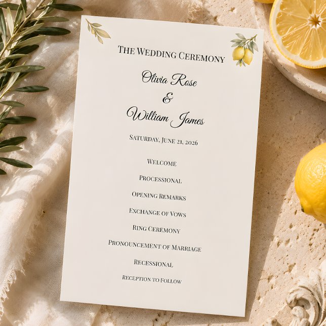 Tarjeta de Programa de Ceremonia de Boda Mediterrá (Wedding ceremony program )