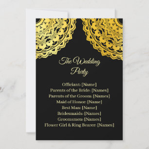 Tarjeta de programa de ceremonia de boda negra y d