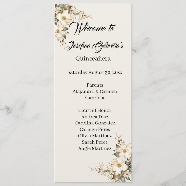 Tarjeta de programa de doble cara de Quinceanera M (Anverso)