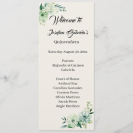 Tarjeta de programa de doble cara floral verde Qui
