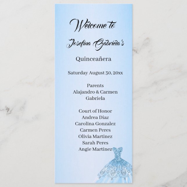 Tarjeta de programa de doble cara para Quinceañera (Anverso)