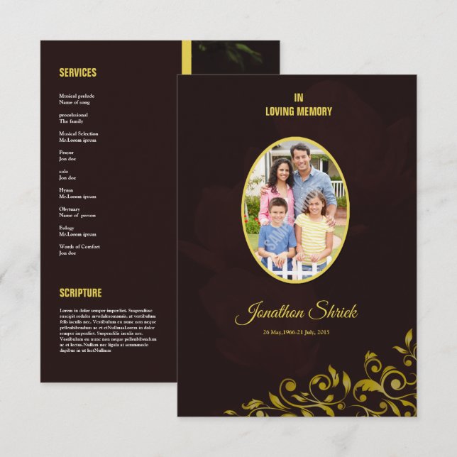 Tarjeta de programa de funeral (Anverso / Reverso)