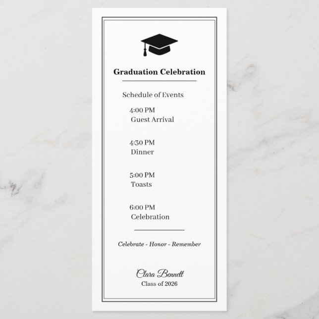 Tarjeta de Programa de Graduación 2026 en Negro y  (Anverso)