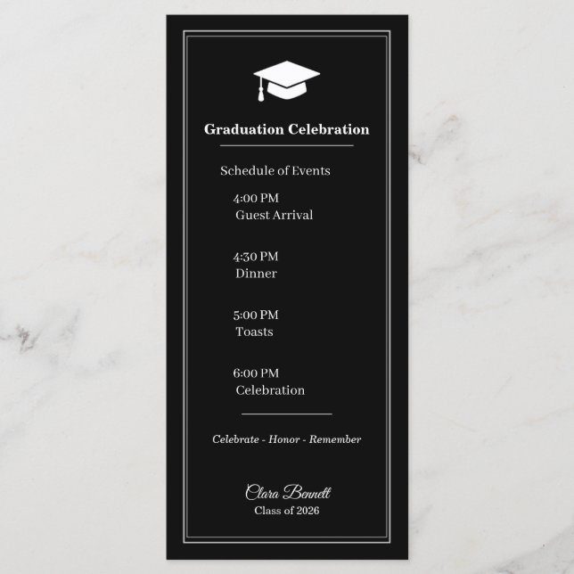 Tarjeta de Programa de Graduación Moderna en Blanc (Anverso)