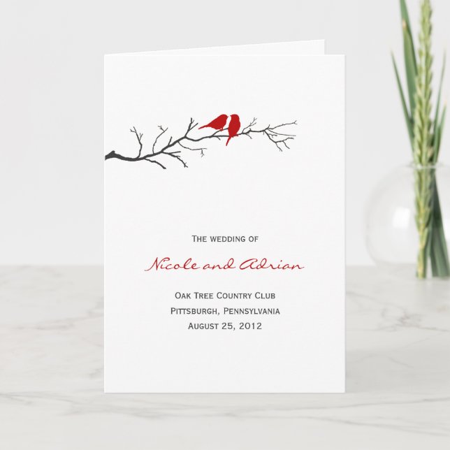 Tarjeta de programa de matrimonio Aves Silhouettes (Anverso)