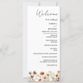 Tarjeta de programa de matrimonio con flores silve