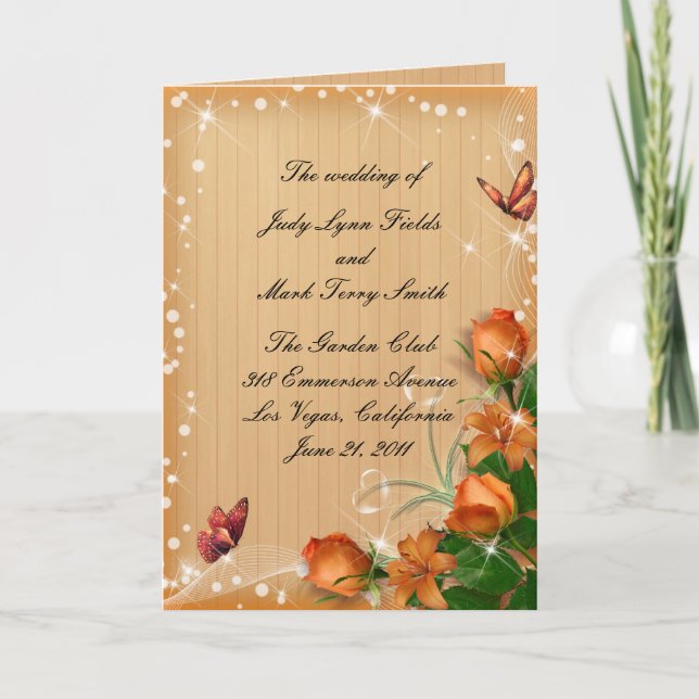 Tarjeta de programa de matrimonio de mariposa flor (Anverso)