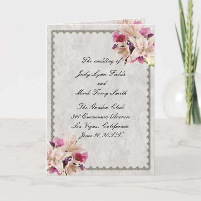 Tarjeta de programa de matrimonio de mármol floral (Anverso)