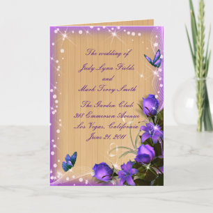 Tarjeta de programa de matrimonio floral púrpura d