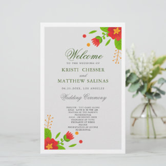 Tarjeta de programa de matrimonio floral simple mi
