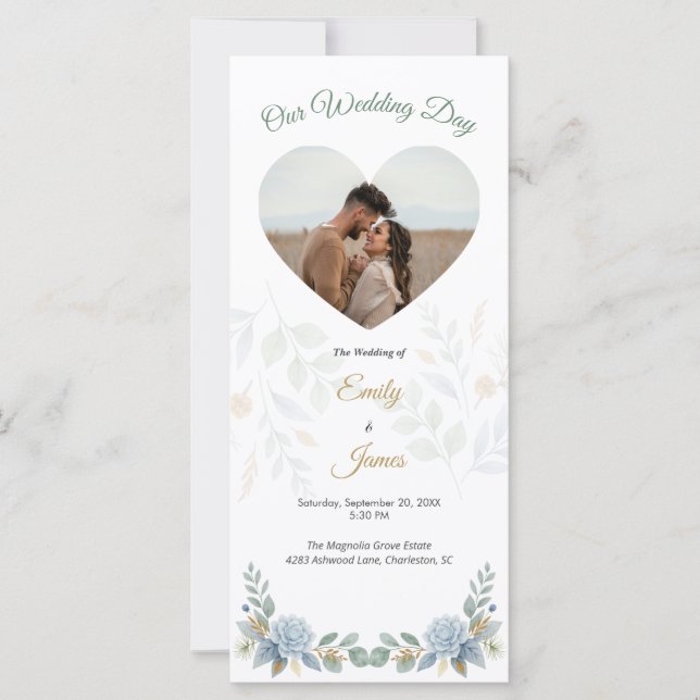 Tarjeta de programa de matrimonio Sage Green Flora (Anverso)