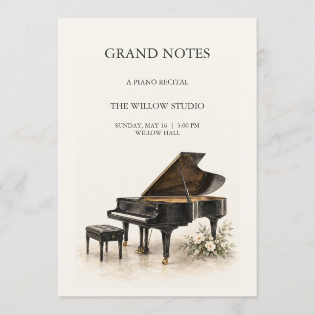 Tarjeta de Programa de Recital de Piano Editable G (Anverso)